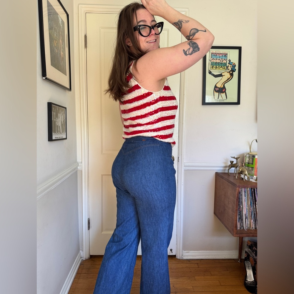 Moschino Red and White Striped Sequin Knit Tank Top - Picture 2 of 6